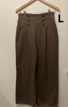 前ボタンワイドパンツ ブラウン