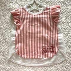 新品 サイズ90 重ね着風 ストライプ フリル 半袖トップス 女の子のサムネイル