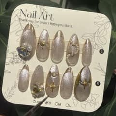 【現品】ネイルチップ マグネット フレンチ ビジュー 大人可愛い 上品 Sのサムネイル