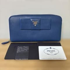 PRADA プラダ 長財布 サフィアーノ リボン 青 ブルー ラウンドファスナーのサムネイル