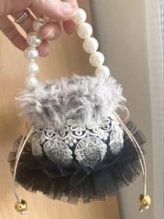 ハンドメイドミニ巾着バッグチャーム80インド刺繍リボンカゴ編みフリル