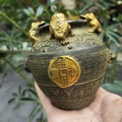 【 高肉象嵌銅壺 】　 高士唐子図　中華古玩 高肉象嵌銅壺 】 高士唐子図 中華古玩 | Beli pada Mercari dari Jepun