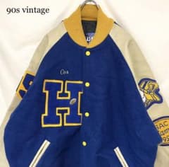 希少XL 90s ビンテージ 袖レザー ウールスタジャン アワードジャケットのサムネイル