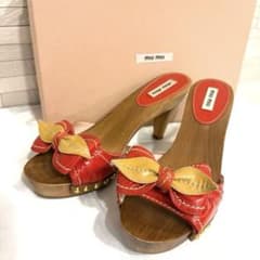 MIU MIU ミュウミュウ リボン サンダル 37 木製ヒール スタッズ - メルカリ