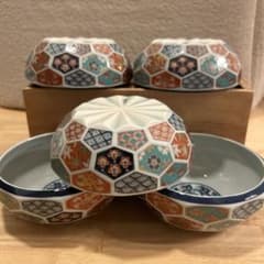 未使用 林九郎窯 金彩色絵古伊万里 亀甲紋 金彩 染錦 中鉢 煮物鉢 食器