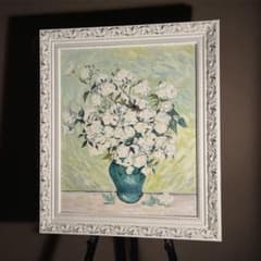 ★秀作★ 手書き油絵 ゴッホ 花瓶のバラ額付 絵画 インテリア 油彩画 ☆秀作☆ 手書き油絵 ゴッホ 花瓶のバラ額付 絵画 インテリア 油彩画