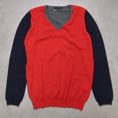 【新品 未使用】マカフィー バイカラーVネック薄手セーター【L】ウール100%