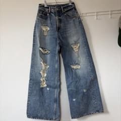 RAGEBLUEダメージ加工 ワイドデニムパンツのサムネイル