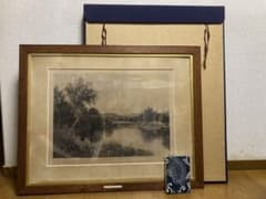 英国アンティーク19世紀初頭作 銅版画 アダムス＆ロー作『黄金の谷』直筆サイン 英国アンティーク19世紀初頭作 銅版画 アダムス＆ロー作『黄金の谷
