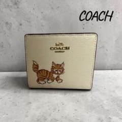 COACH コーチ 猫 ダンシングキトゥン 二つ折り財布 ホワイト，本日最終