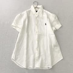 ポロラルフローレン】リネンシャツ ブラウス 半袖 パフスリーブ 麻100