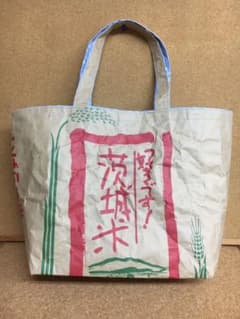米袋リメイクトートバッグ　好きです！茨城米✖️水色花のサムネイル