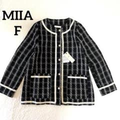 新品 MIIA ツイードジャケット F パール調 レディース チェック 黒
