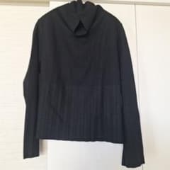 ヨウジヤマモト ブラック ハイネック 長袖カットソー プリーツデザイン