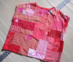 紅花染め古布リメイク パッチワーク 刺し子 フレンチスリーブブラウスベストとしてのサムネイル