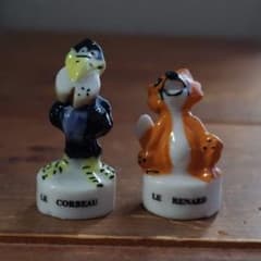 ビンテージフェーブ カラスとキツネ フランス雑貨 置物ガレット陶器ラ