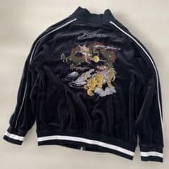 ☆値下げ☆ スカジャン ジャージ ベロア ブルゾン ブラック 刺繍 L