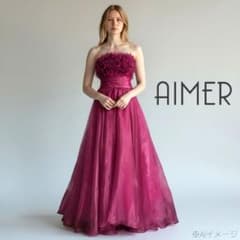 AIMER エメ 高級 ロングドレス 演奏会 フラワーモチーフ マゼンタ