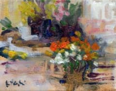 卓上の花々　油彩静物画　Ａ４複製画のサムネイル