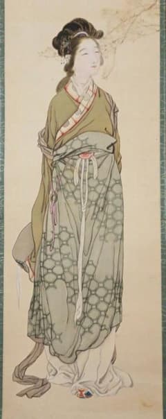 美人画掛け軸、桃下美人図（中国美人)池内觀象画 大正期作品 - メルカリ
