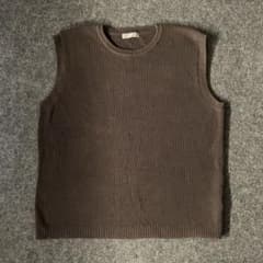 Vintage ニットベスト コットン　厚手　無地　アメカジ ブラウン　M
