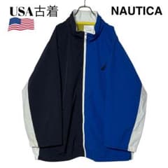 USA 헌 옷 노티카 비대칭 나일론 재킷 블루×블랙×흰색 XXL