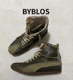 色味◎ BYBLOS レザー　ハイカットスニーカー　グリーン　41 イタリア製 色味◎ BYBLOS レザー ハイカットスニーカー グリーン 41 イタリア製