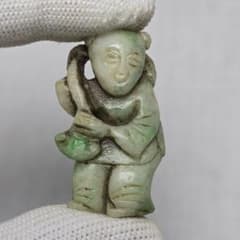 骨董品 本物古翡翠 手彫 清代 磨飲楽 唐子紋 根付 装身具 玉佩 激安 