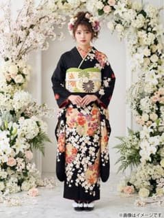黒地 振り袖 フルセット 別誂長襦袢 豪華金彩 豪華刺繍 別作帯締め 986