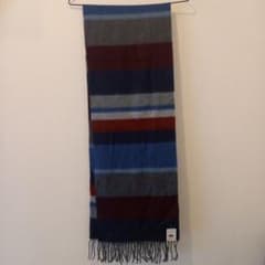 【新品未使用】ドイツ製 Cashmink®カシミンク ボーダーマフラーフリンジ付のサムネイル