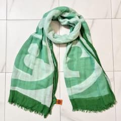 TORY BURCH リネン 大判 ストール ショール グリーン系 デカロゴのサムネイル