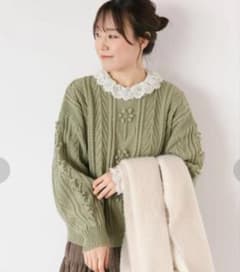 ehka sopo 花柄モチーフ ケーブルニット 長袖 セーターのサムネイル