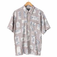vintage★美品 半袖シャツ 総柄 ベージュ系　90ｓ　レトロ　モードのサムネイル