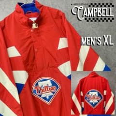 激レアXL☆EU輸入90s】MLBフィリーズ刺繍ハーフジップナイロン