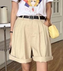 ワイドシルエットハイウエストデニムショートパンツのサムネイル
