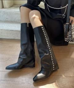 黒 ウエスタンブーツ ロングブーツ 23.5cm ‼️のサムネイル