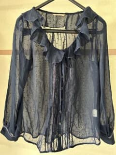 dazzlin 長袖 シアー ブラウス ネイビー フリルのサムネイル