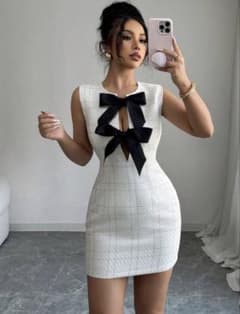 SHEIN ツイード 白ドレス キャバドレス Sのサムネイル