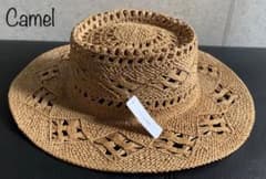 送料込 帽子 つば広 カンカン帽 透かし編 ポークパイ風 ストローハット CA