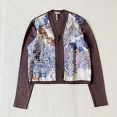 HERMES エルメス ニット マルジェラ期 Vネック 花 シルク スカーフ切替
