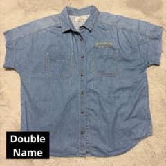Double Name 刺繍デニムシャツ 半袖 オーバーサイズ Fのサムネイル