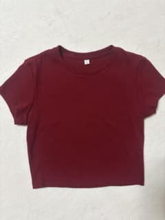 GU リブ クルーネック Tシャツ ボルドー Lサイズのサムネイル