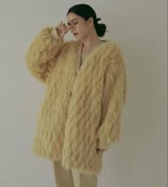 thinkfur シンクファー ファーカーディガン　イエロー 美品✨ thinkfur シンクファー ファーニットカーディガン 黄色