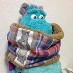 ハンドメイド ネックウォーマー 青✖️赤系のサムネイル