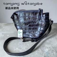 新品✨タマミワタナベ クロコ型押しショルダーバッグ 黒 日本製LWG認証 