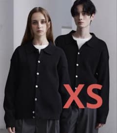 CLEL ベーシック畦編みニットシャツカーディガン ブラック XSのサムネイル