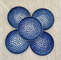 深川製磁 蛸唐草 瑠璃色 小皿 ５枚セット 箱なしのサムネイル