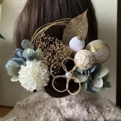 髪飾り　結婚式　成人式　卒業式　ウェディング　袴　和装　青　前撮り