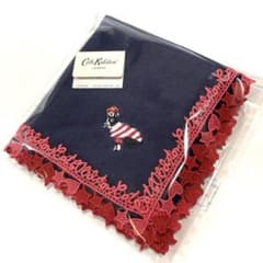 新品 キャスキッドソン タオルハンカチ ボストンテリア 刺繍 ネイビー
