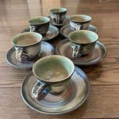 やちむん☆コーヒーカップ＆ソーサー6客セット☆松田共司☆読谷山焼北 